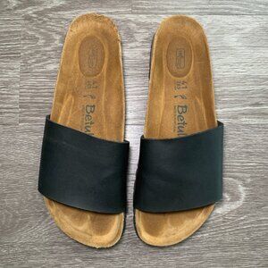 VTG Betula By Birkenstock Black Cork Footbed Slip On Sandals Sz. L10 M8 Narrow